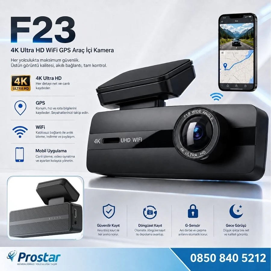 4K WIFI GPS 24 Saat Park Modu Özellikli Ekransız Dashcam Kamera