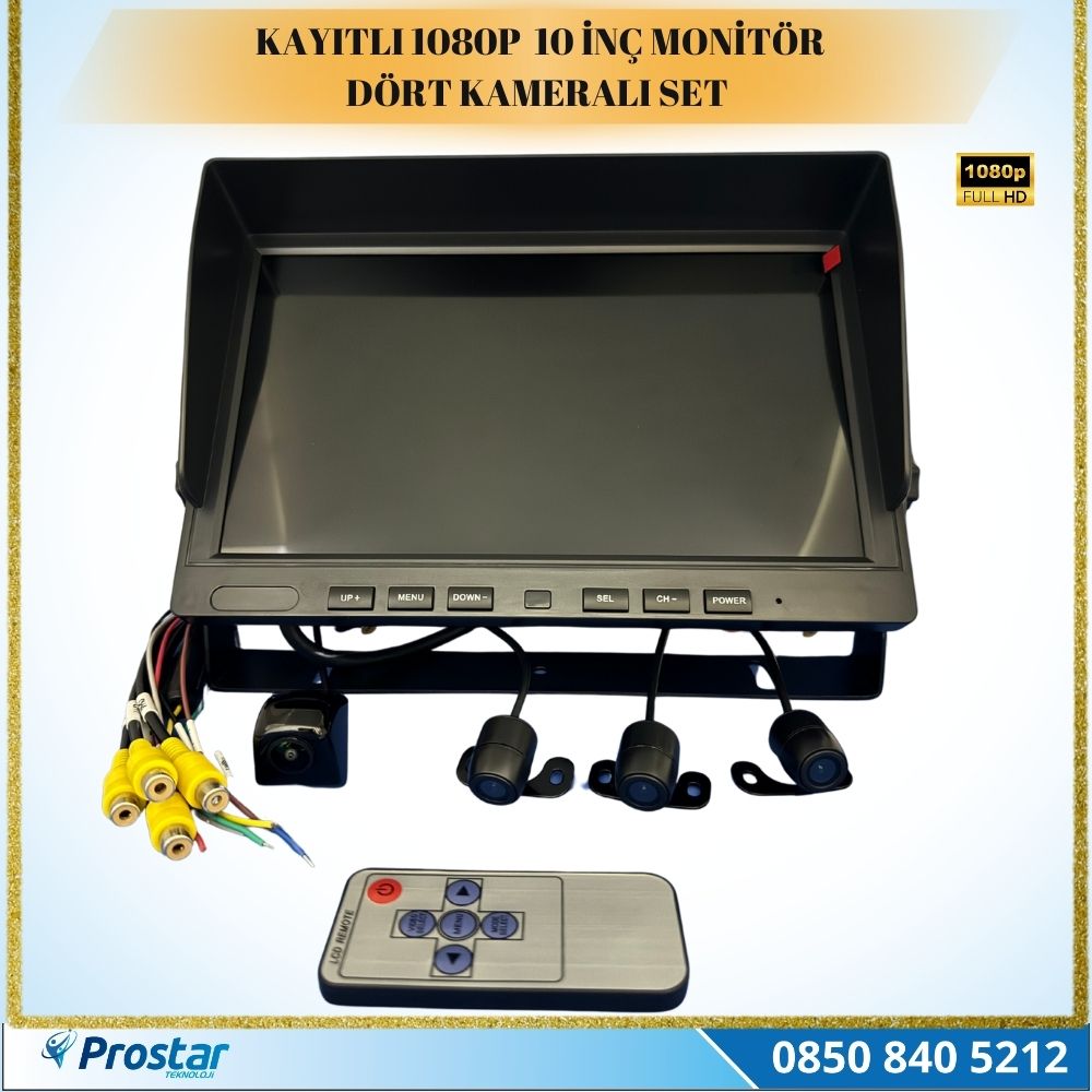 10" Monitör Dört Kameralı Kayıtlı Okul ve Servis Kamera Seti