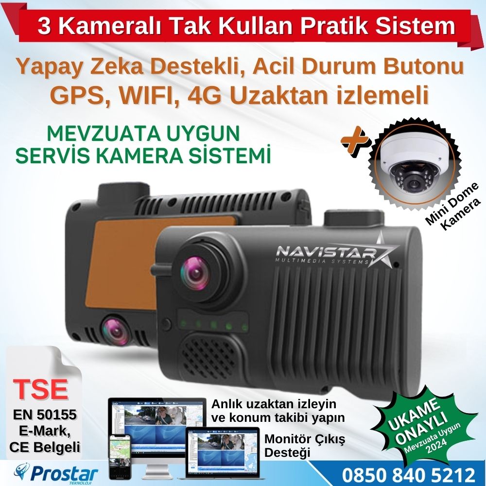 3 Kameralı Monitör Çıkışlı 4G GPS WIFI Acil Durum butonu dahil Pratik Montaj Kamera Seti