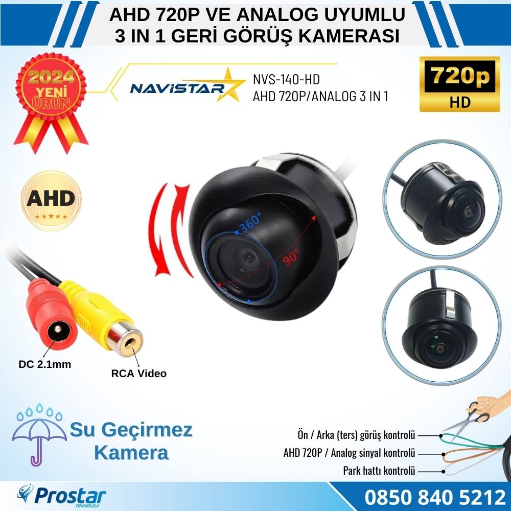 Ayarlanabilir Başlıklı AHD 720P ve Analog Pal Çevrilebilir Geri Görüş Kamerası