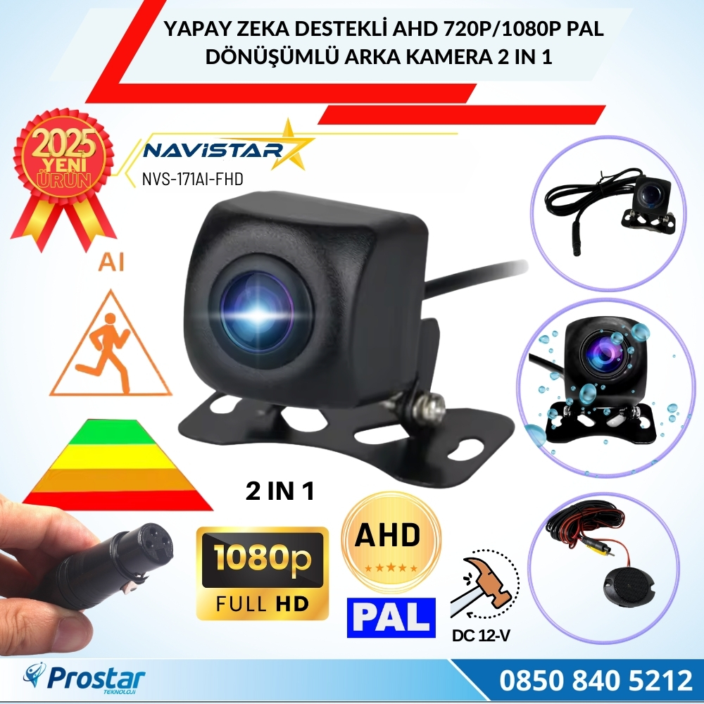 Yapay Zeka Destekli Ahd 720p/1080p Pal Dönüşümlü 2 IN 1 Geri Görüş Kamerası