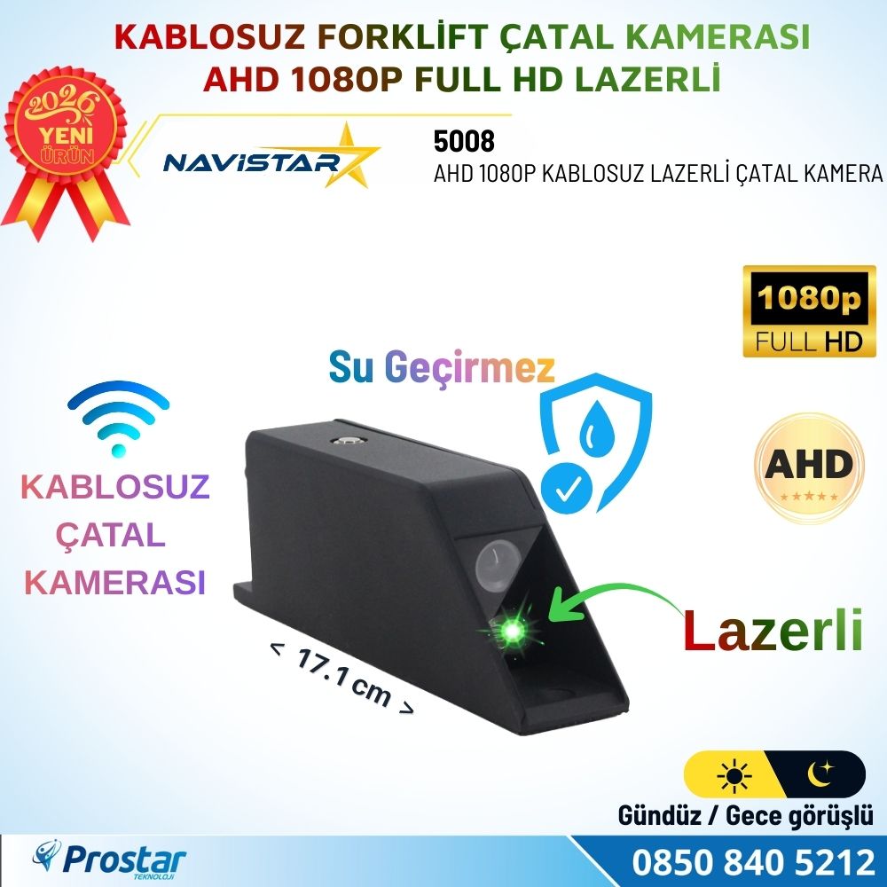 Kablosuz Lazerli Forklift Çatal Kamerası AHD 1080P Full HD Mıknatıslı Su Geçirmez Gece Görüşlü Tekli Kamera