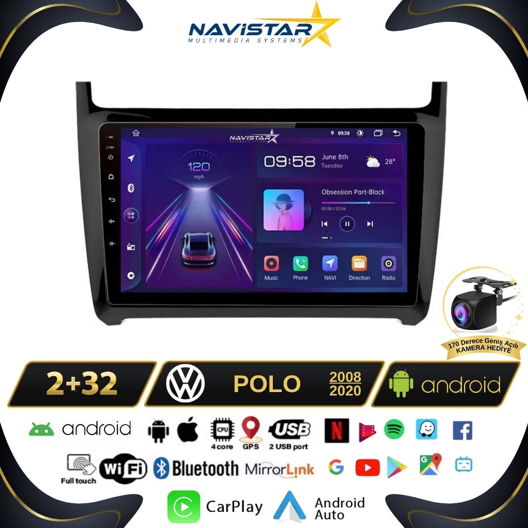 Volkswagen Polo 2+64GB Android 13 Kablosuz Carplay 2008-2020 Navigasyon Multimedya Sistemi