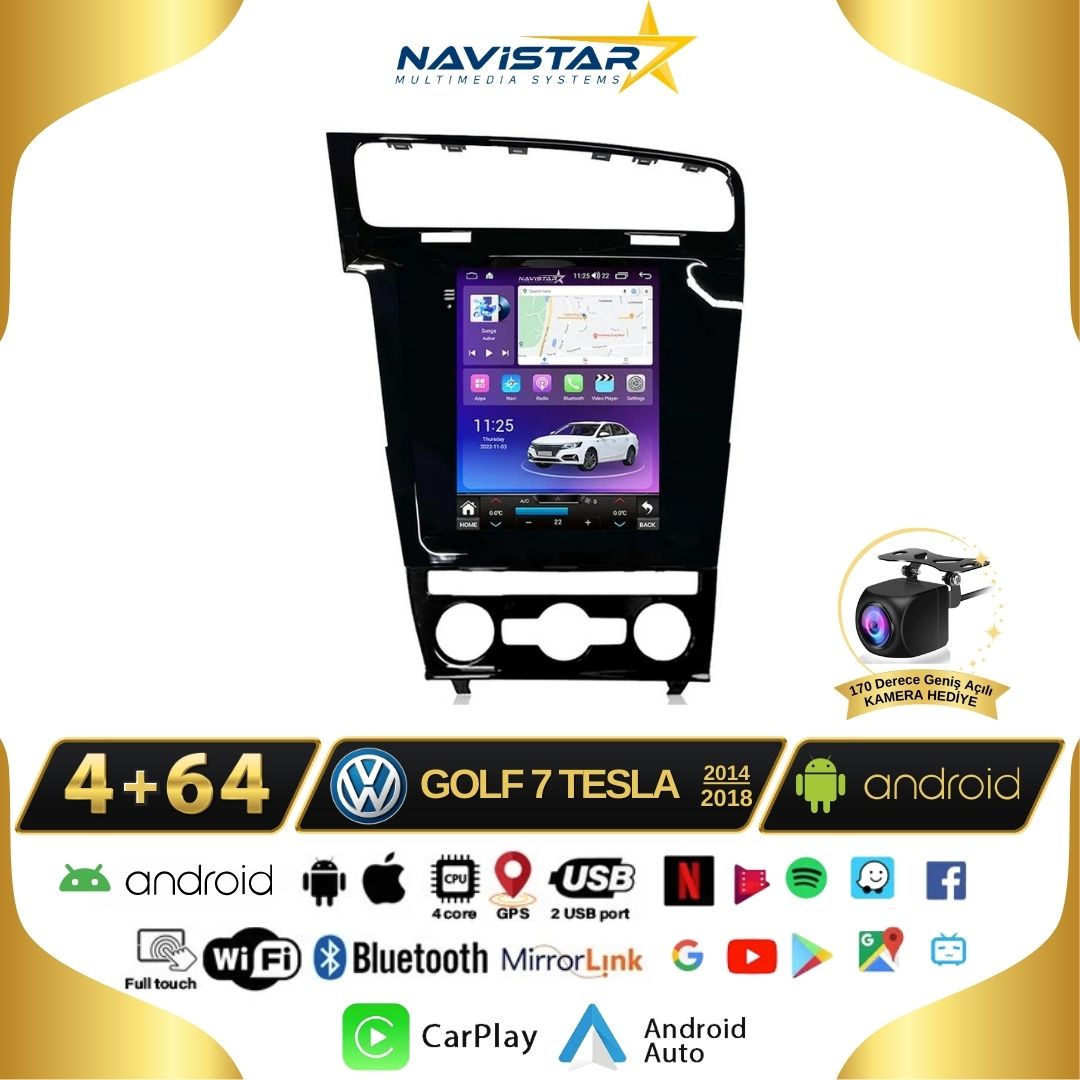 Volkswagen Golf 7 Tesla 4GB + 64GB 2014-2018 Model Kablosuz Carplay Navigasyon Qled Multimedya Sistemi