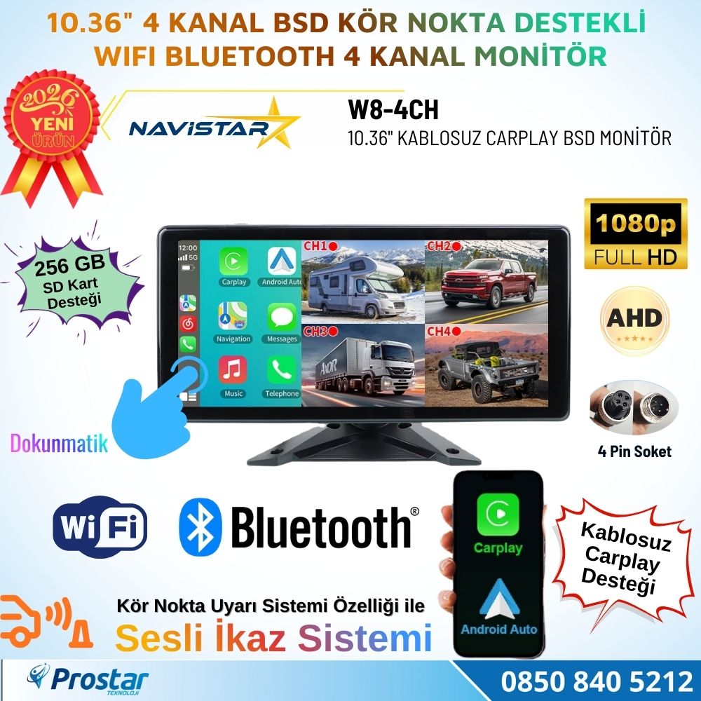 10.36 inç Dokunmatik Monitör Kablosuz Carplay Wifi Bluetooth FM Transmitter 256 GB Destekli Tak Kullan