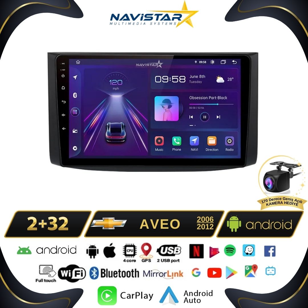 Chevrolet Aveo 2006-2012 Model 2GB + 64GB Android 13 Kablosuz Carplay Navigasyon Multimedya Sistemi