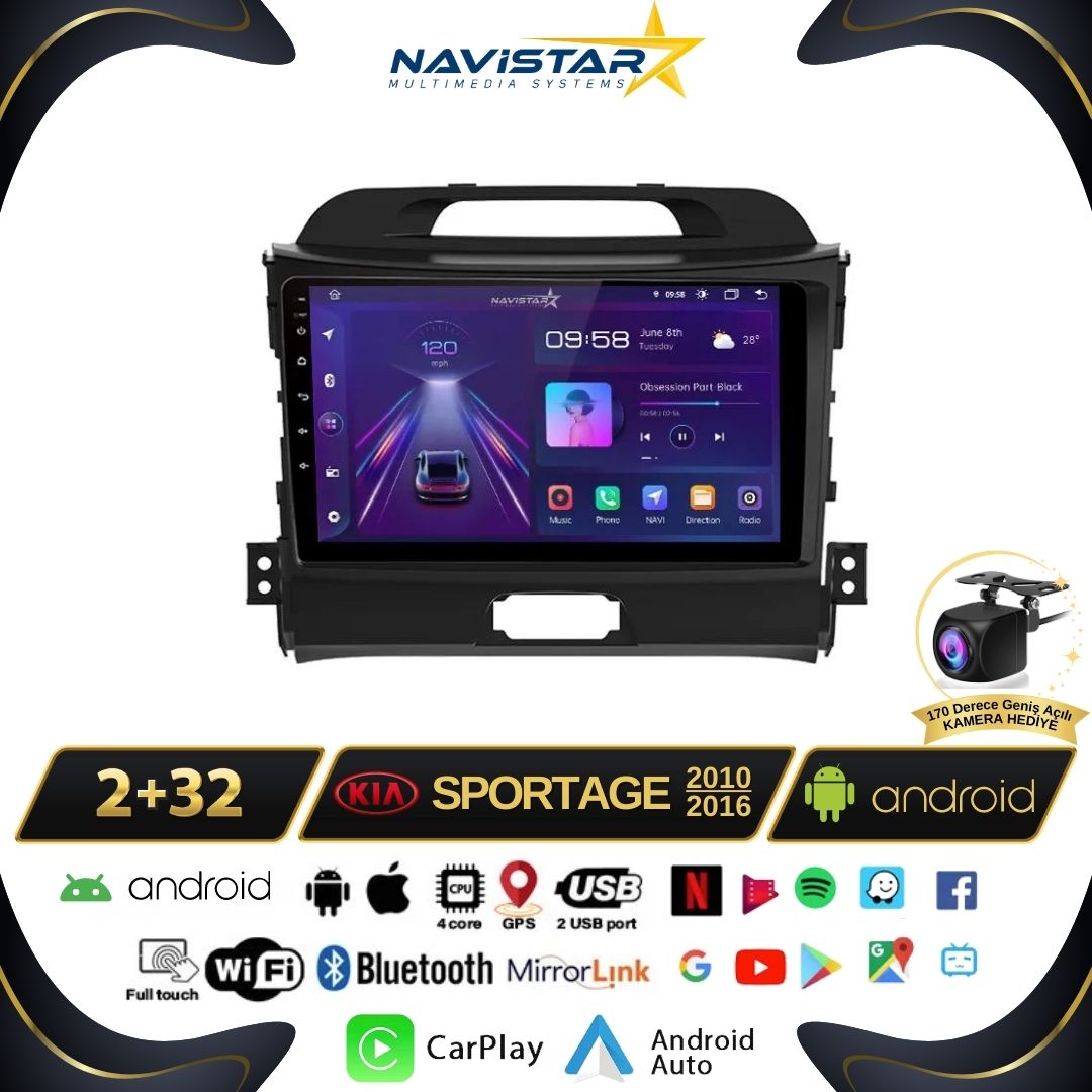Kia Sportage 2+64GB Kablosuz Carplay 2010-2016 Android 13 Navigasyon Multimedya Sistemi