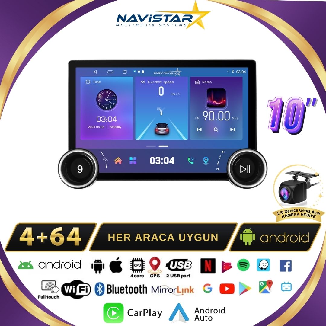 Mazda3 DUAL KNOB 10" 2004-2009 Model 4GB + 64GB Android 13 Kablosuz Carplay Navigasyon Multimedya Sistemi