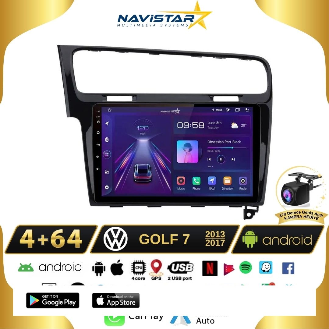 Vw Golf 7  Kablosuz Carplay 4GB + 64GB Android 13 Navigasyon Multimedya Sistemi