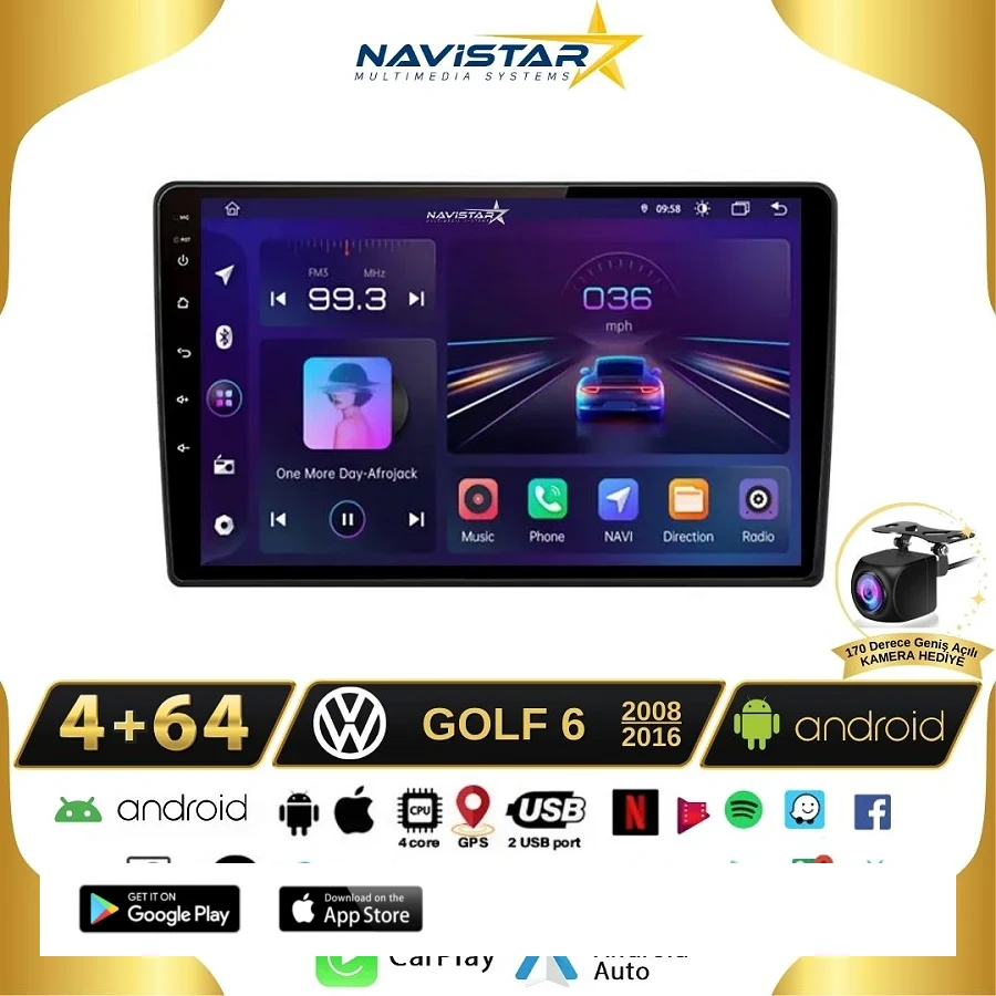 Volkswagen Golf 6 4GB + 64GB Android 13 Kablosuz Carplay 2008-2016 Navigasyon Multimedya Sistemi