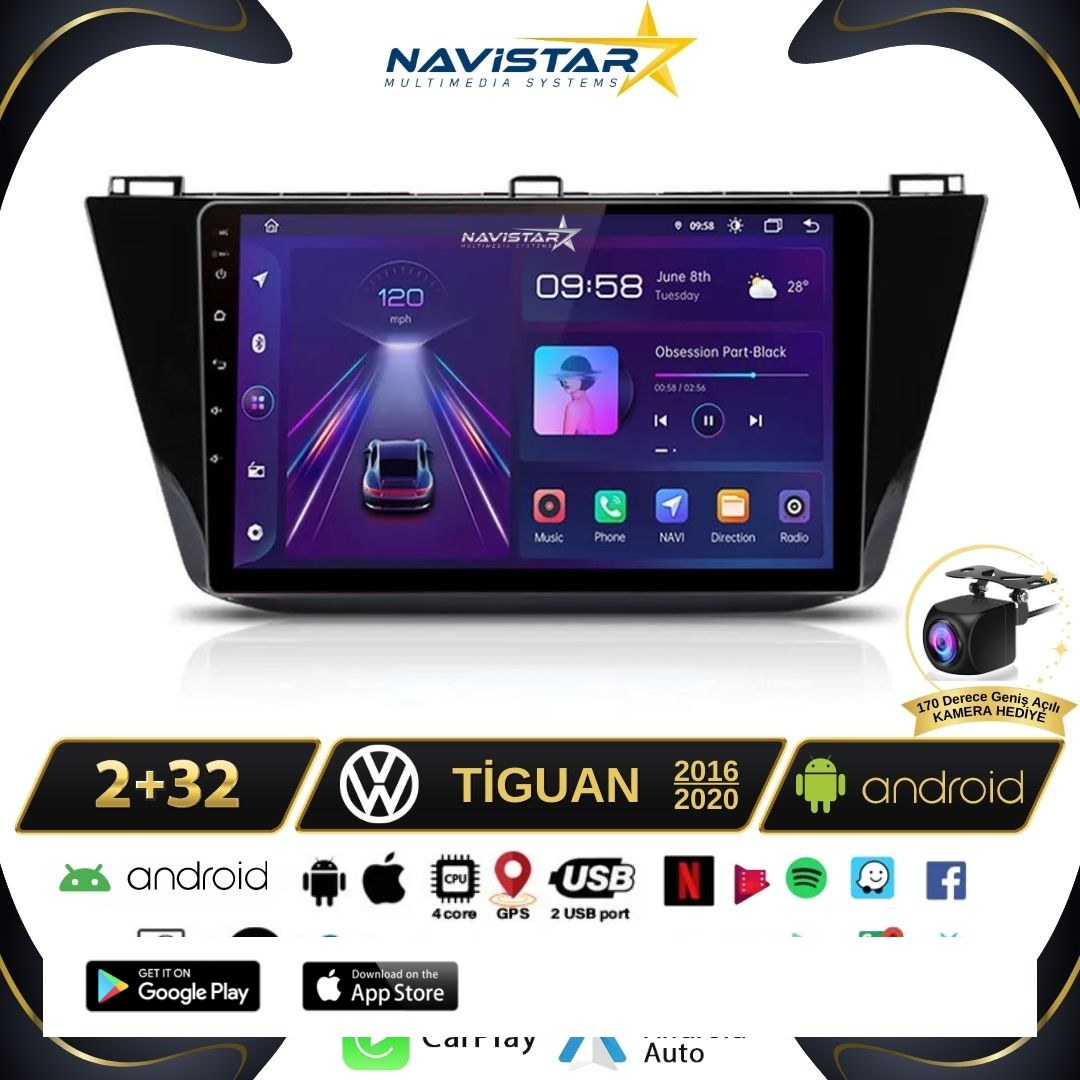 Vw Tiguan 2+32 GB Kablosuz Carplay 2016-2020 Android 13 Navigasyon Multimedya Sistemi