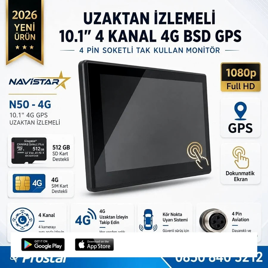 Uzaktan izlemeli 10.1 inç Dokunmatik 4 Kanal 4G GPS BSD Kör Nokta Uyarı Sistemli Monitör