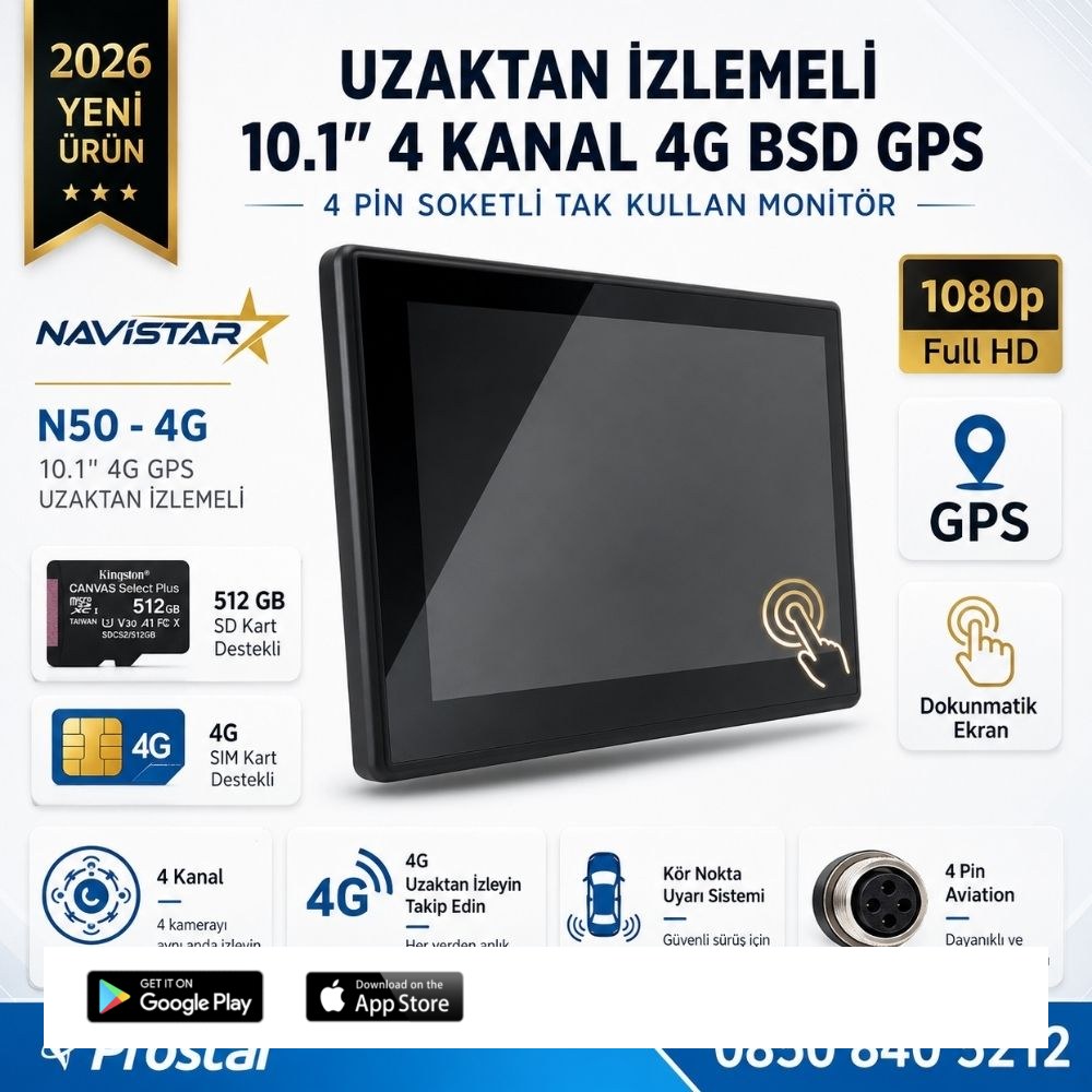 Uzaktan izlemeli 10.1 inç Dokunmatik 4 Kanal 4G GPS BSD Kör Nokta Uyarı Sistemli Monitör