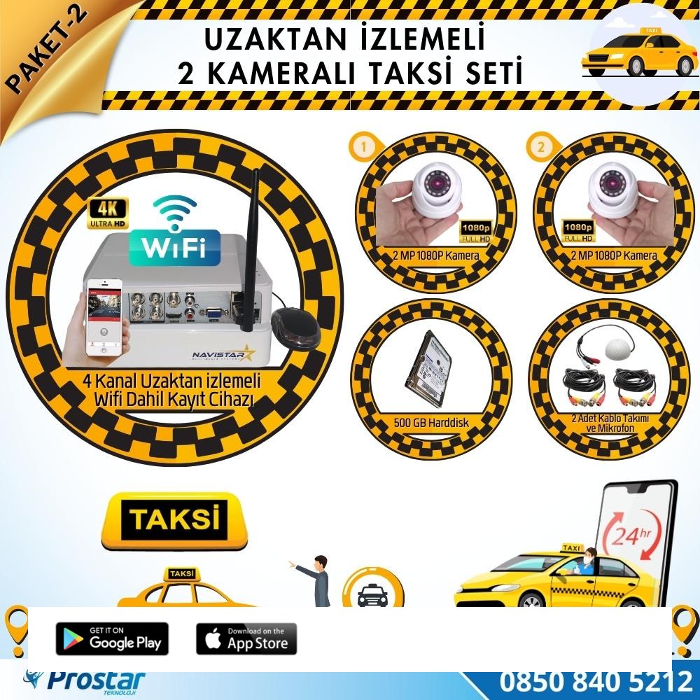 Taksi Kamera Seti 2 Uzaktan Izlemeli 2 Dome Kameralı Wifi 500 Gb Harddisk Dahil