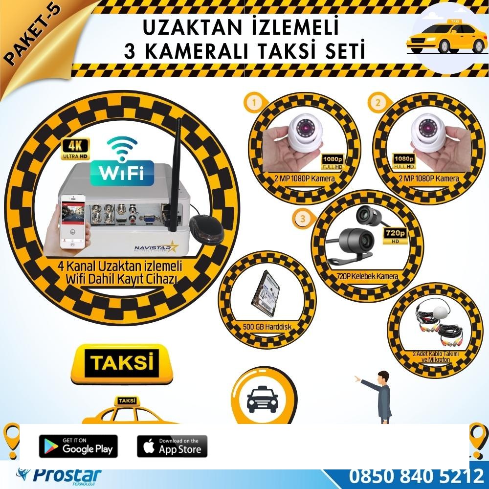 Taksi Kamera Seti 5 Uzaktan Izlemeli 3 Kameralı Wifi 500 Gb Harddisk Dahil