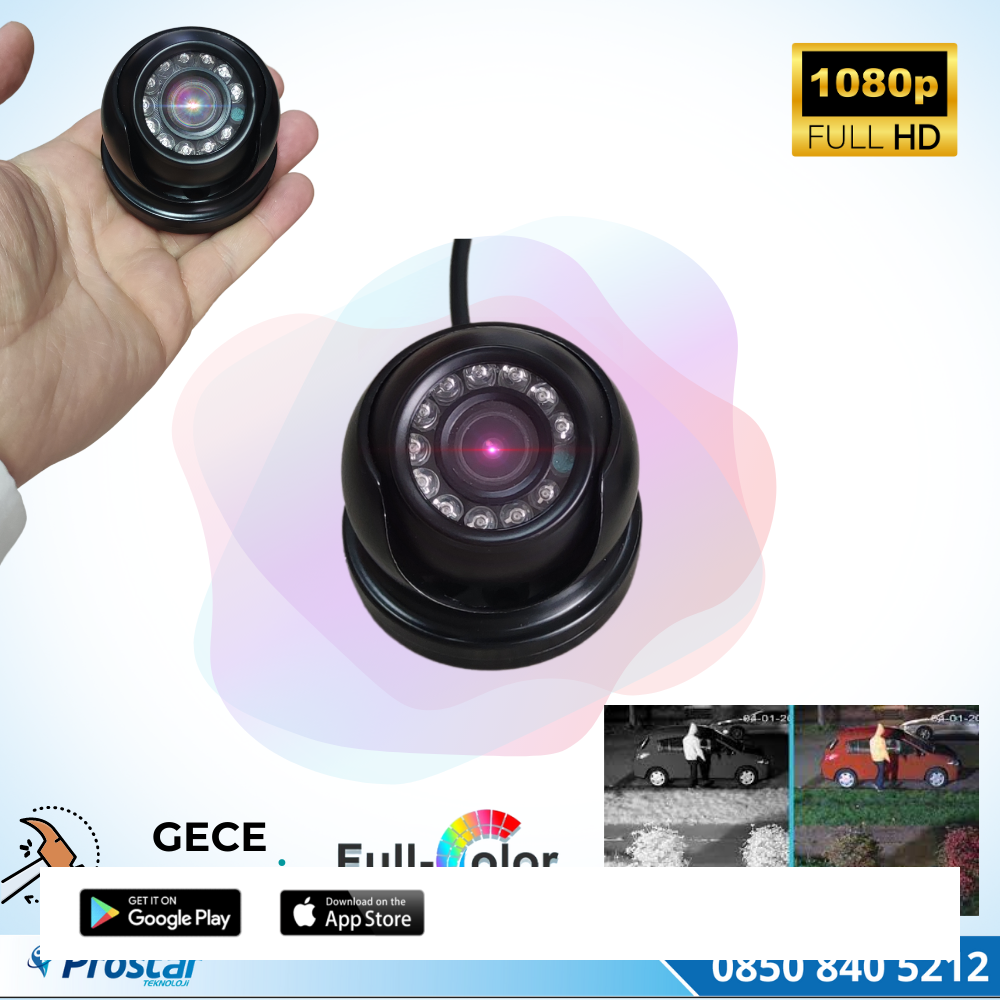 Araçlar Için Mini Metal Dome 2 Mp Full Hd Gece Renkli Görüşlü Kamera Geniş Açılı