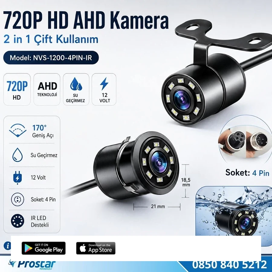 Navistar Ahd 720P 4 Pin Soketli Beyaz Ledli Kelebek Ve Tampon Uyumlu 6 Mt 4 Pin Kablolu Kamera