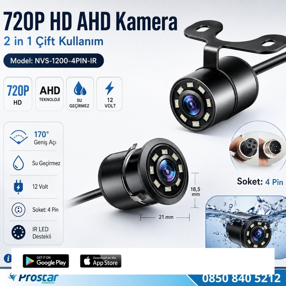 Navistar Ahd 720P 4 Pin Soketli Beyaz Ledli Kelebek Ve Tampon Uyumlu 6 Mt 4 Pin Kablolu Kamera