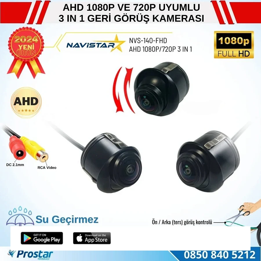 Ayarlanabilir Başlıklı AHD 1080P ve 720P Çevrilebilir Geri Görüş Kamerası