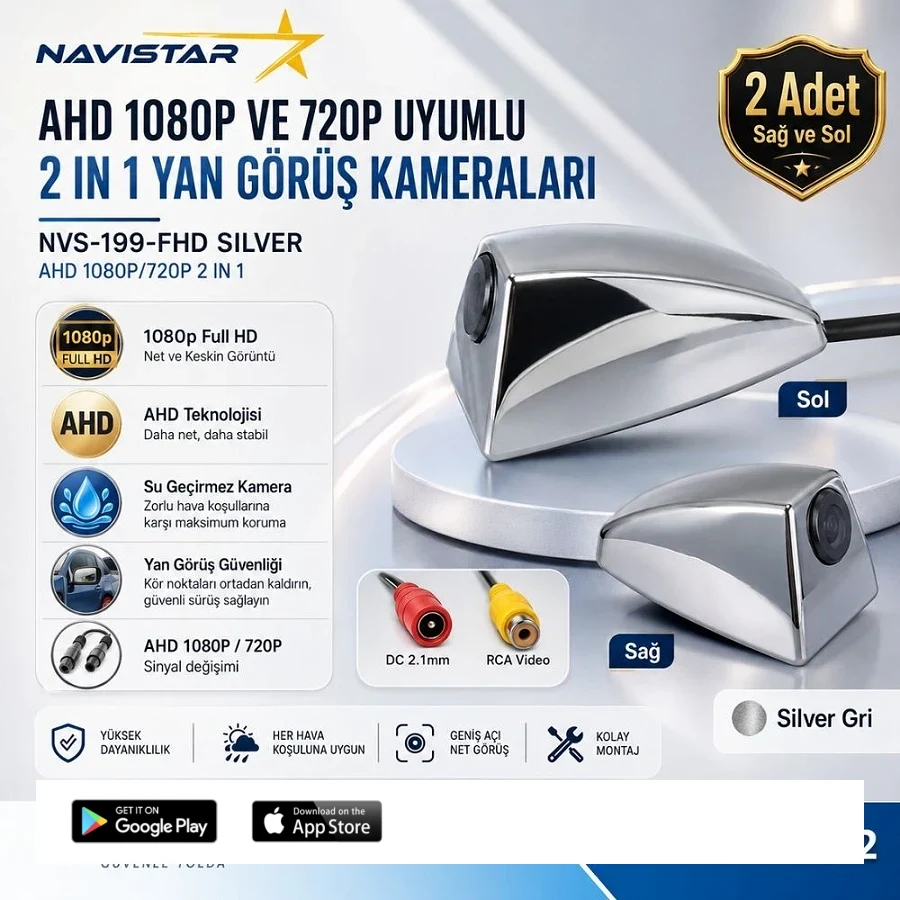 Yan Araç Kamerası AHD 1080P ve 720P Full HD Mini (Silver Gri) Özel Tasarım