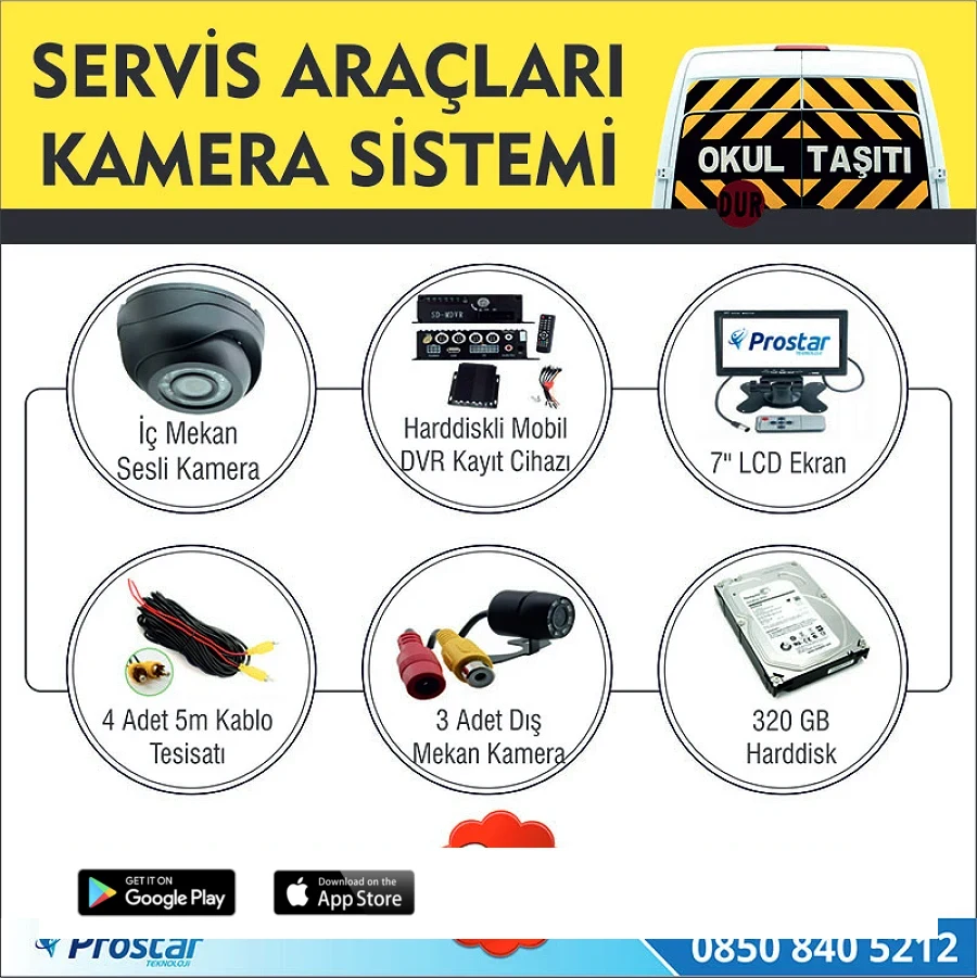 Kayıtlı Harddiskli Okul Servisi 4 Kameralı 320 Gb Harddisk Dahil Araç Kamera Seti
