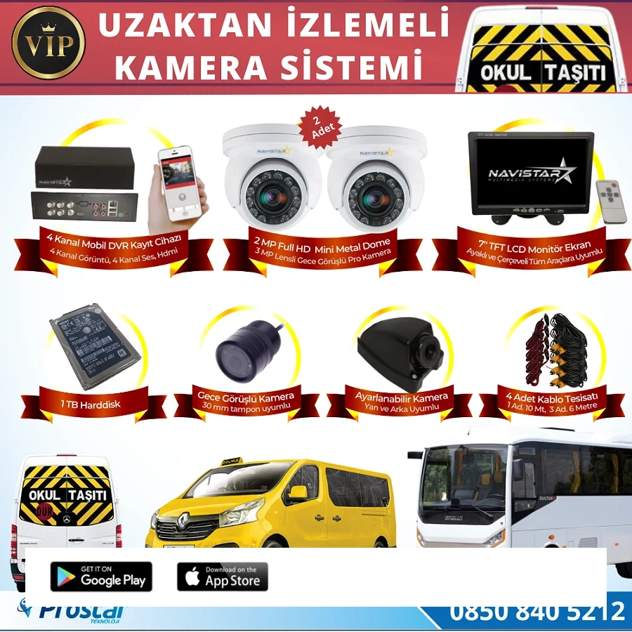 Profesyonel Servis Araç Kamera Seti 4 Kameralı Kayıtlı 1 Tb Harddiskli Tak Kullan Set