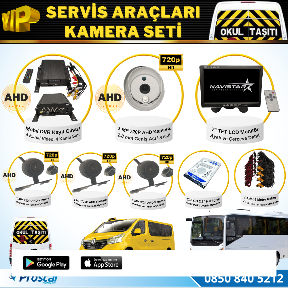 Okul Servis Kamera Seti 4 Kameralı 7" Monitör 4 Kameralı 320 Gb Harddisk Dahil