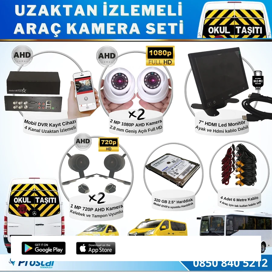 Full Ahd Araç Kamera Seti 4 Kameralı 320 Gb Harddisk Dahil Kayıtlı 7 Inç Hdmi Ekranlı