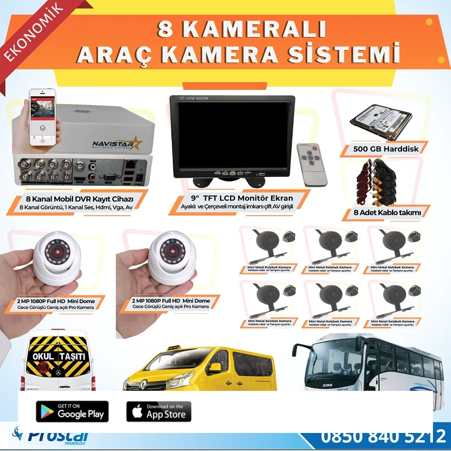 8 Kameralı Kayıtlı 500 Gb Hdd 9  Inç Ekranlı Uzaktan İzlemeli Tak Kullan Set