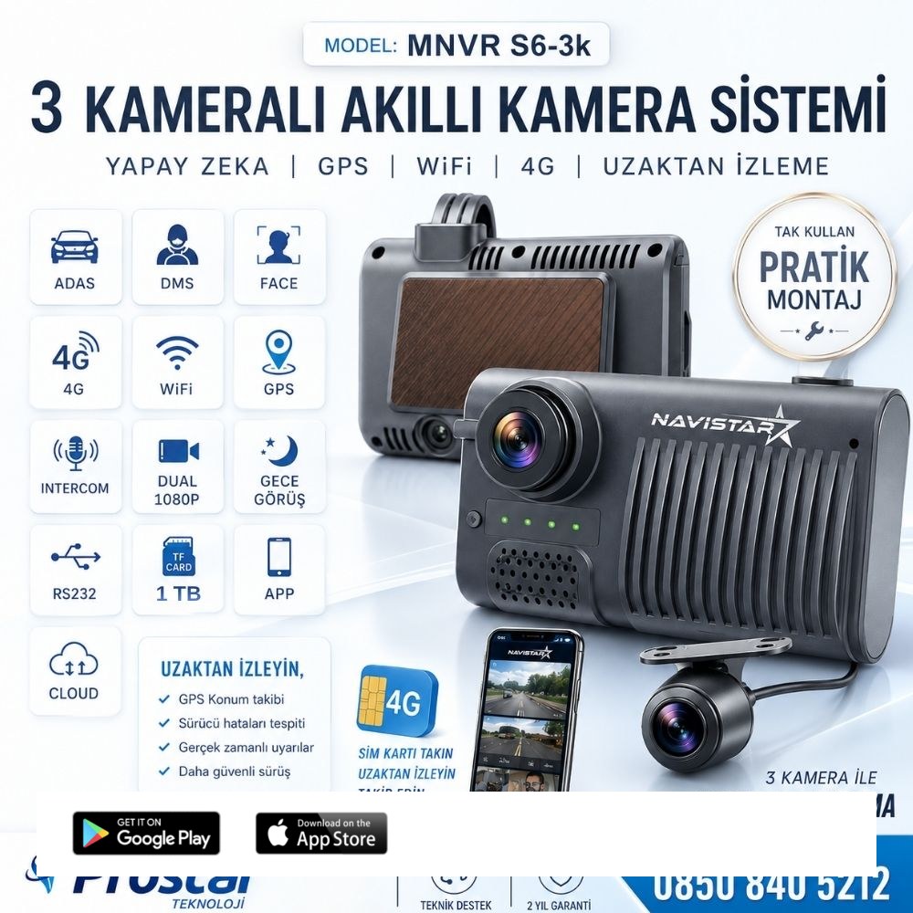 Uzaktan izlemeli 3 Kameralı Wifi GPS 4G Yapay Zeka destekli Akıllı Dashcam Taksi Kamera Sistemi