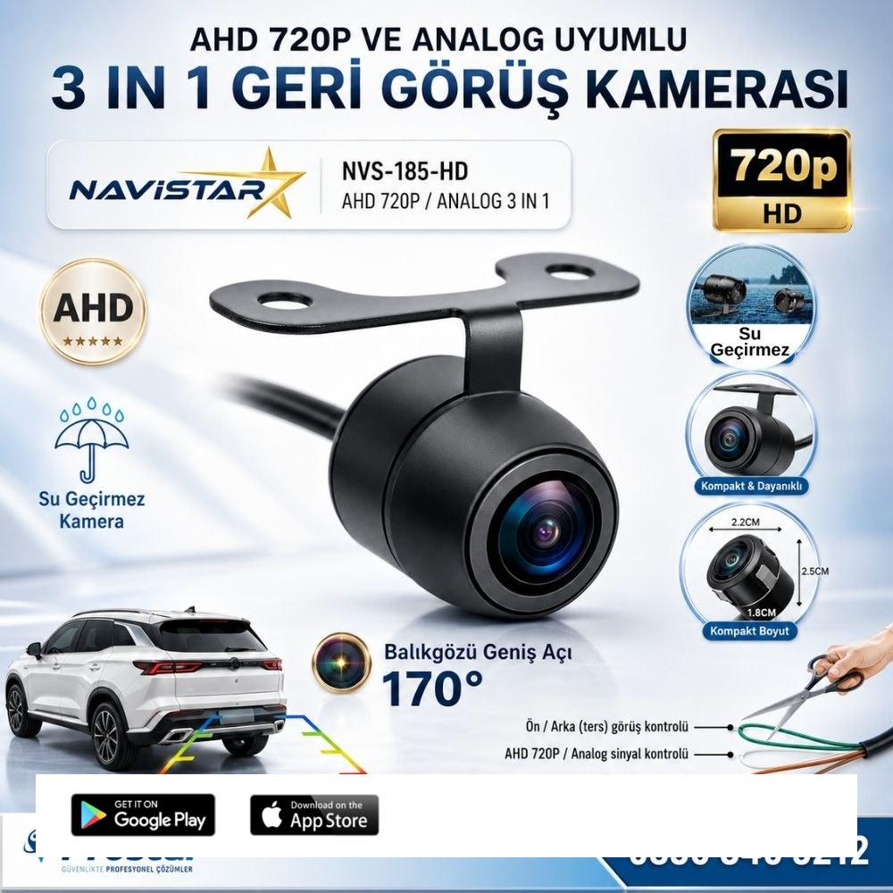 Balıkgözü Kelebek AHD 720P ve Analog Çevrilebilir 170 Derece Geniş Açılı Geri Görüş Kamerası