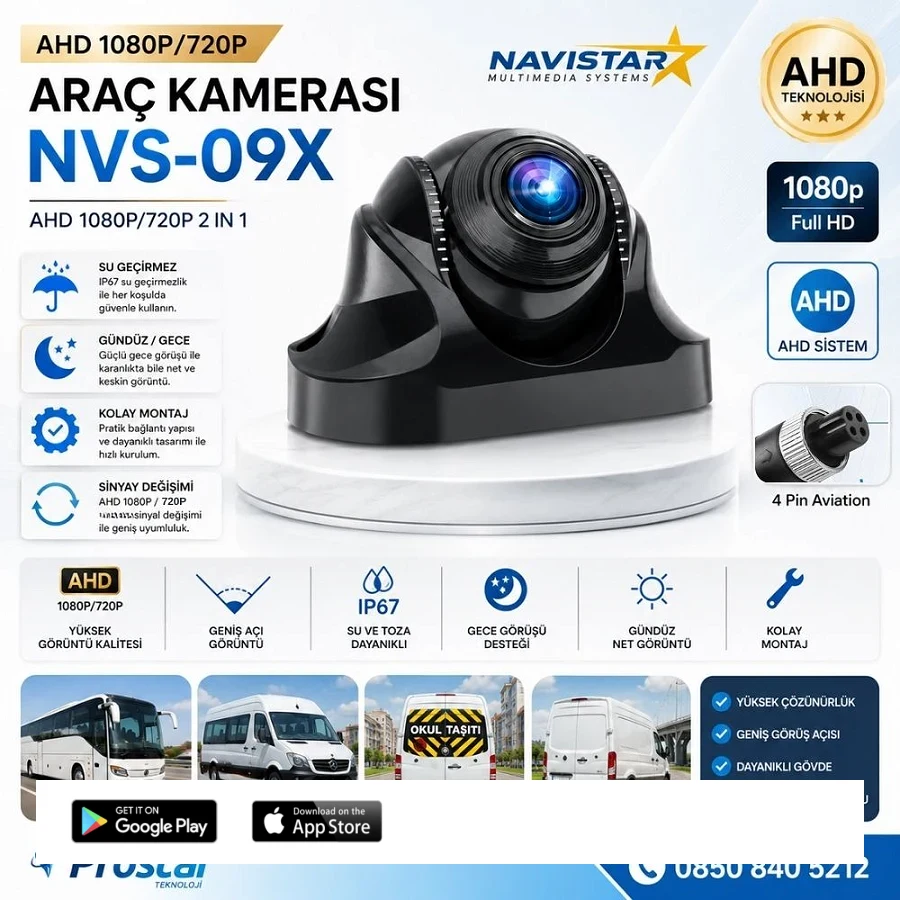AHD 1080P/720P Plastik Kolay Montaj Gece Görüşlü Araç Kamerası
