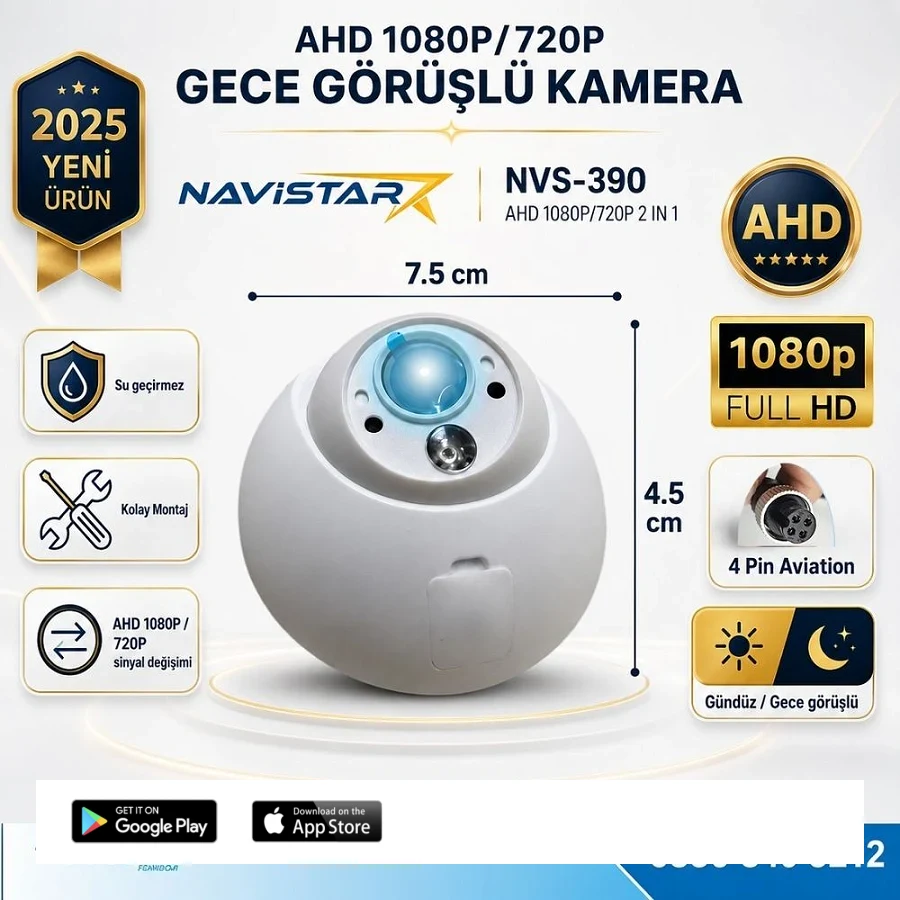 Mini Boyutlu AHD 1080P ve 720P Dönüşümlü Gece Görüşlü Dome Kamera