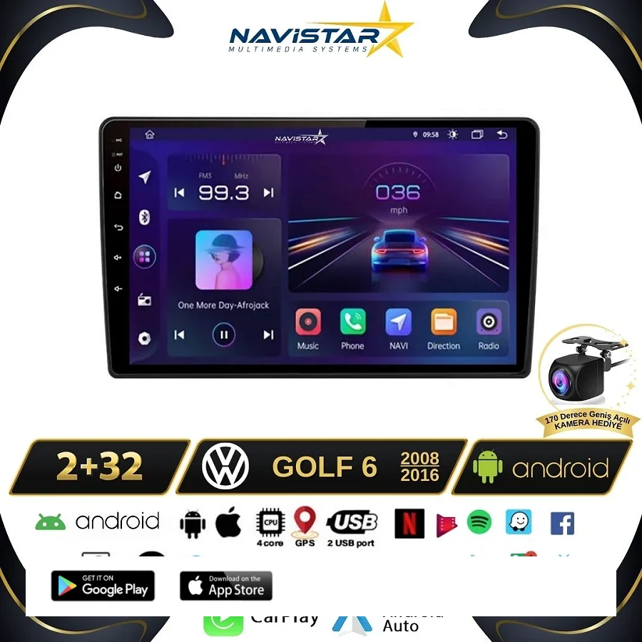 Volkswagen Golf 6 Kablosuz Carplay 2+64GB Android 13 2008-2016 Navigasyon Multimedya Sistemi