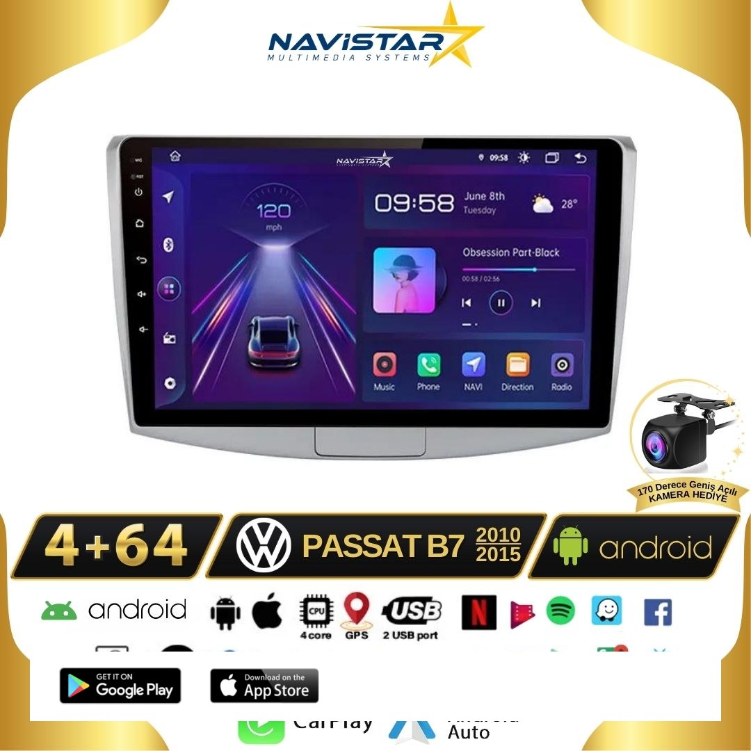Volkswagen Passat B7 4GB + 64GB Android 13 Kablosuz Carplay 2010-2015 Navigasyon Multimedya Sistemi