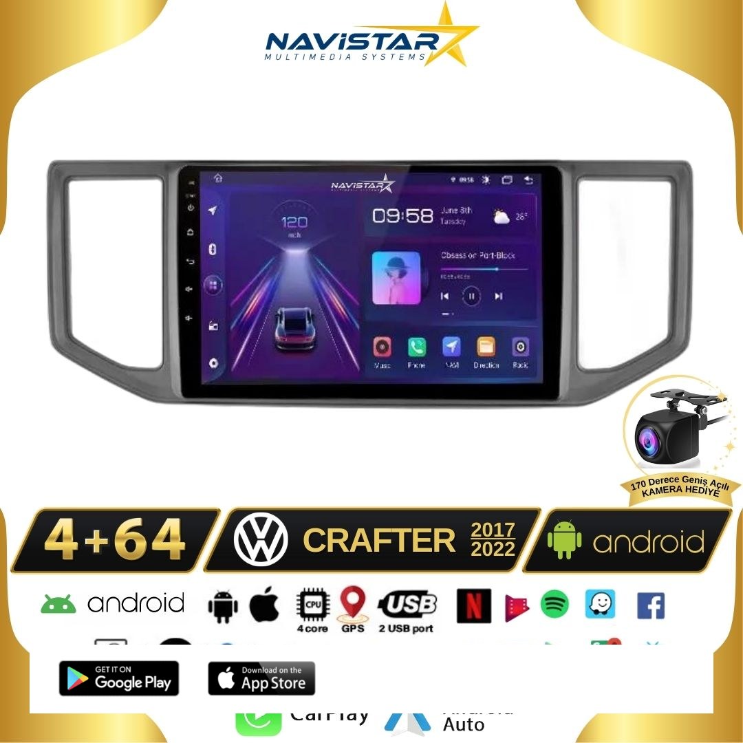 Volkswagen Crafter 4GB + 64GB Android 13 Kablosuz Carplay 2017-2022 Navigasyon Multimedya Sistemi