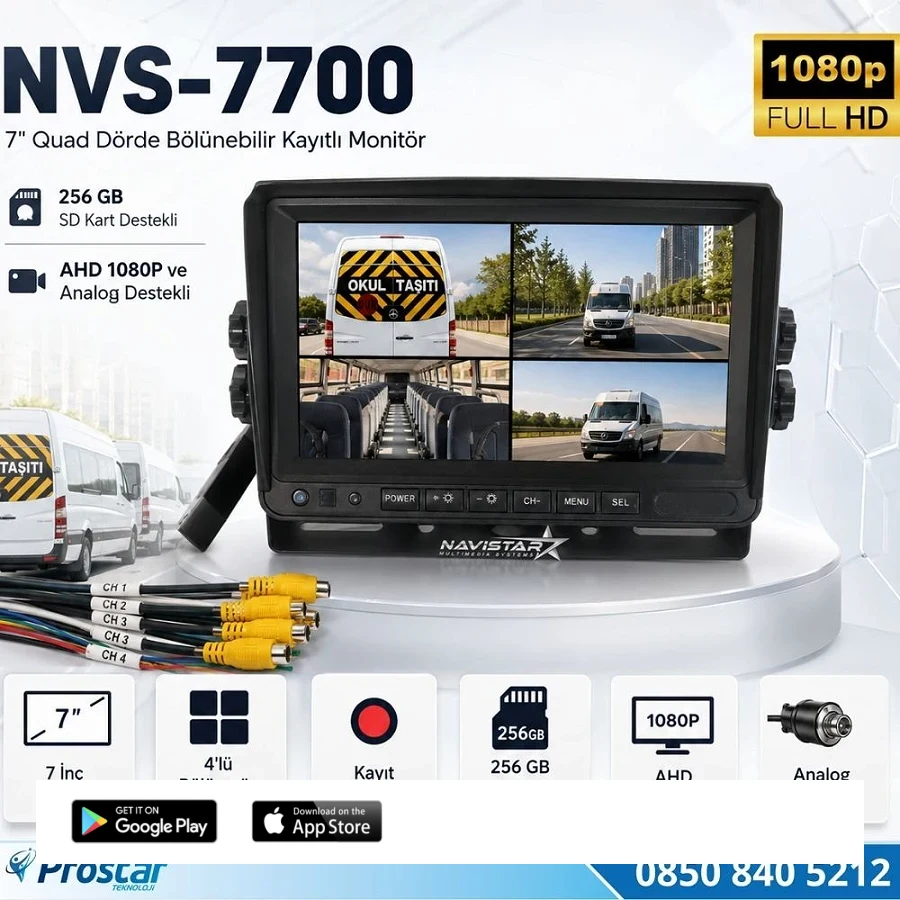 Servis Araçları Için 7 Inç Dörde Bölünebilir Kayıtlı 256 Gb Destekli Ekran