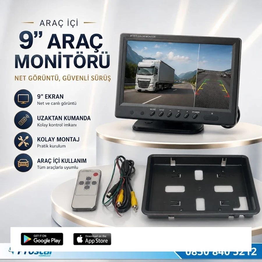 Araç Içi Monitör 9" Tft Lcd Büyük Ekran