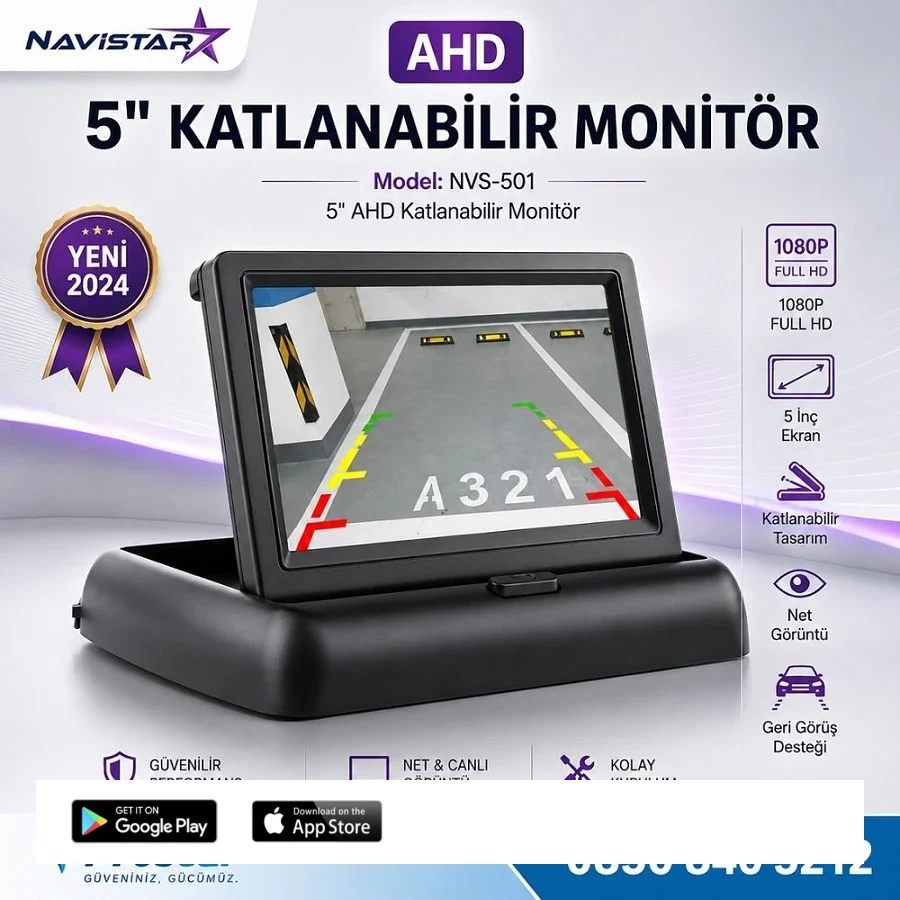 5" AHD Katlanabilir Monitör 1080P/720P/Analog destekli