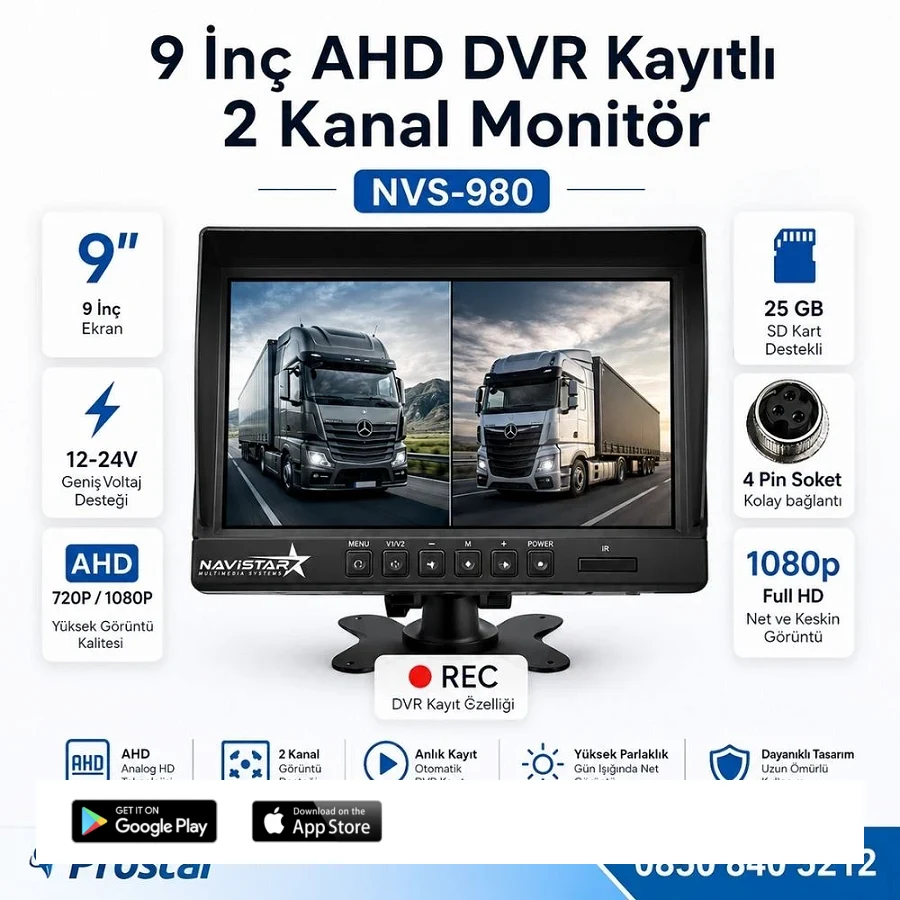 Kayıtlı 9 inç ikiye Bölen 2 Kanal Split AHD 1080P/720P destekli 4 Pin 256 GB SD Destekli Monitör