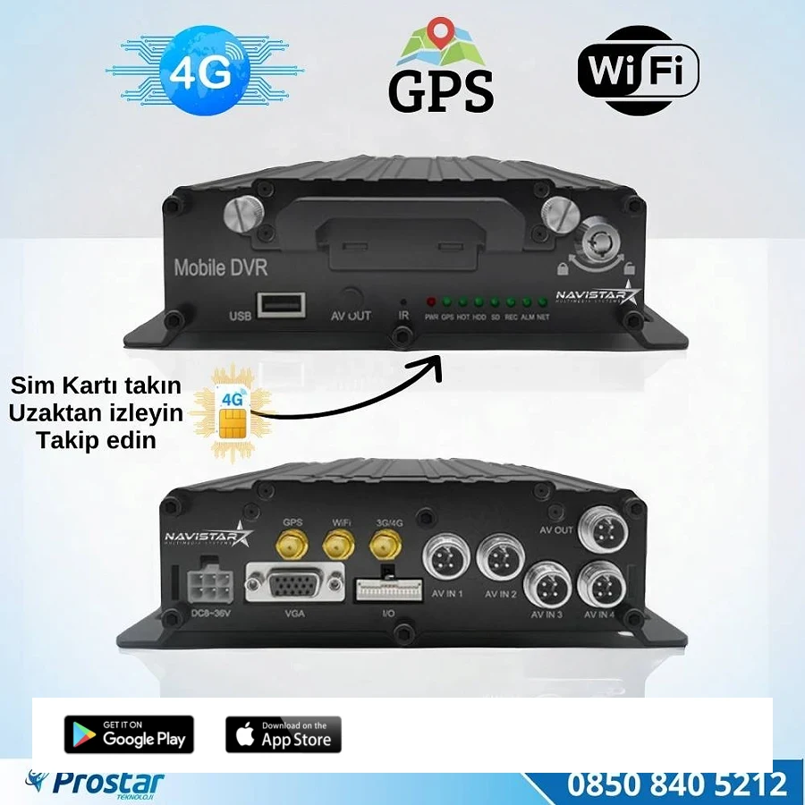 Uzaktan izlemeli 4 Kanal 1080P GPS 4G WIFI  B6204 Profesyonel HDD/SD Mobil DVR Kayıt Cihazı