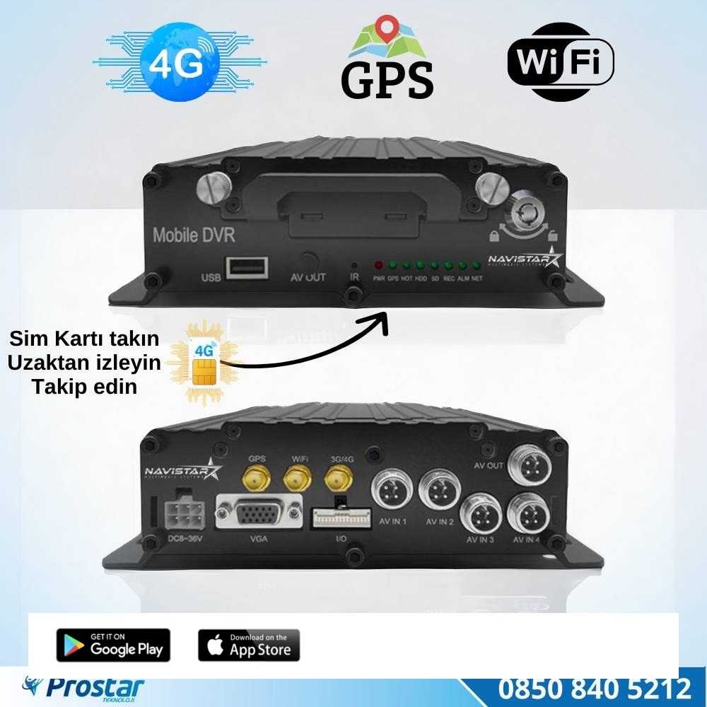 Uzaktan izlemeli 4 Kanal 1080P GPS 4G WIFI  B6204 Profesyonel HDD/SD Mobil DVR Kayıt Cihazı