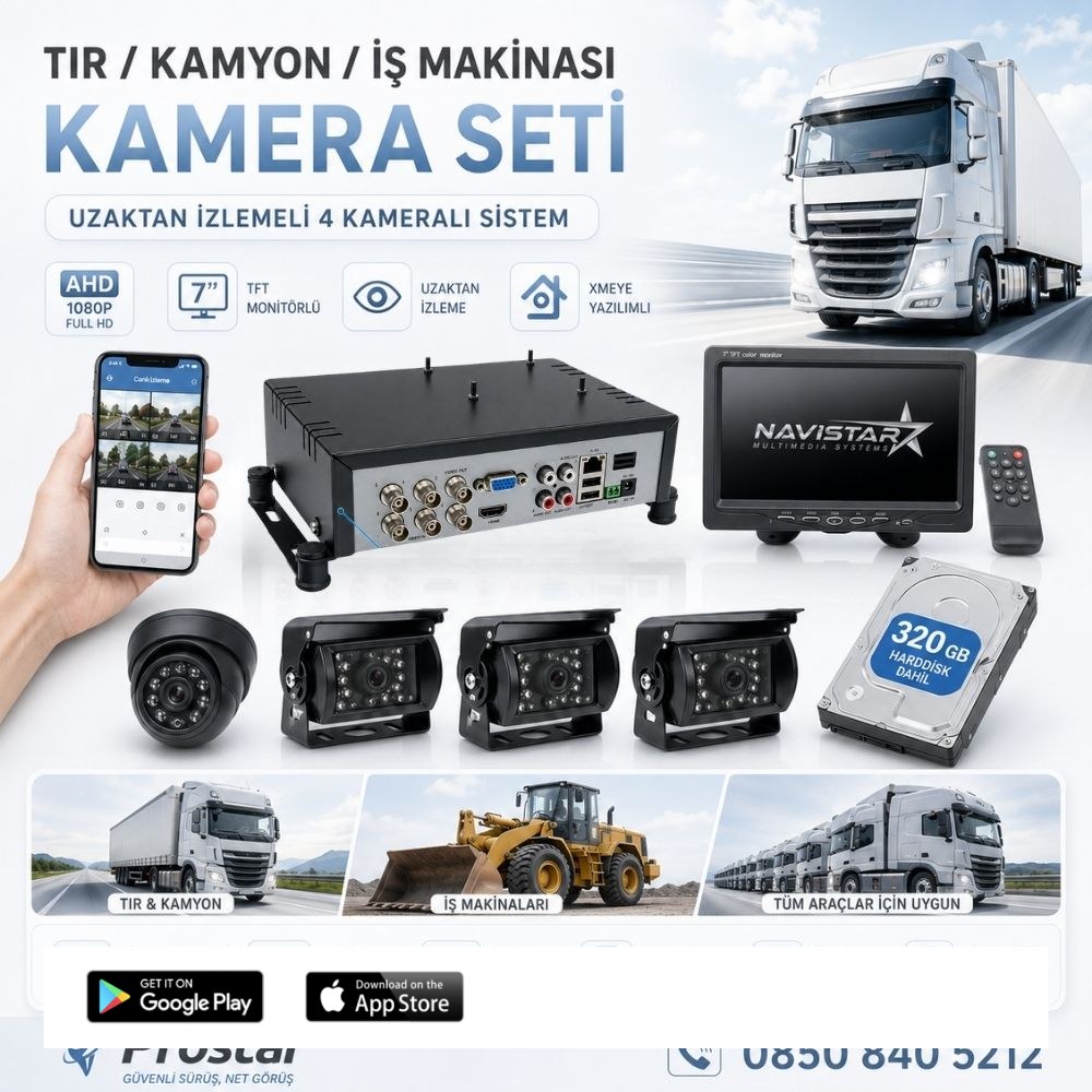 Tır Kamyon İş Makinası Için Uzaktan İzlemeli 4 Kameralı 320 Gb Harddisk Kamera Seti