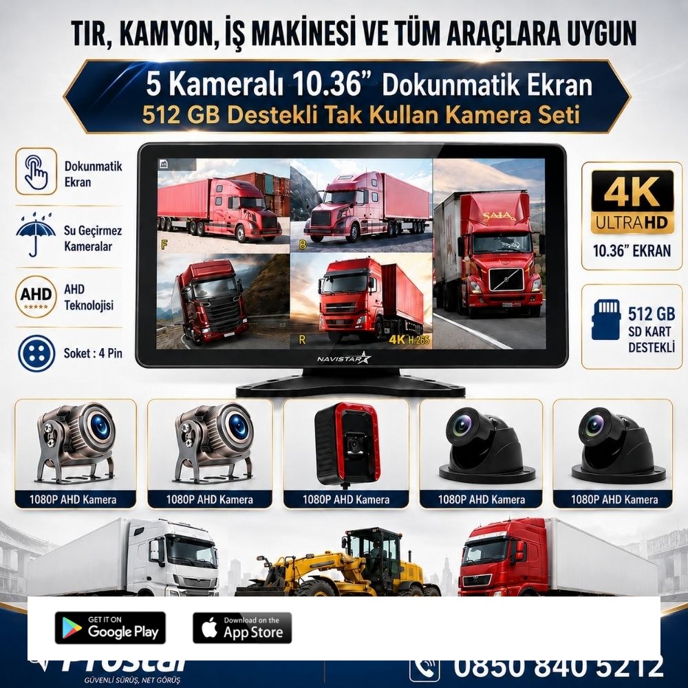 5 Kameralı 10.36" Dokunmatik Kayıtlı Ekranlı 256 Gb Sd Kart Destekli Araç Kamera Seti