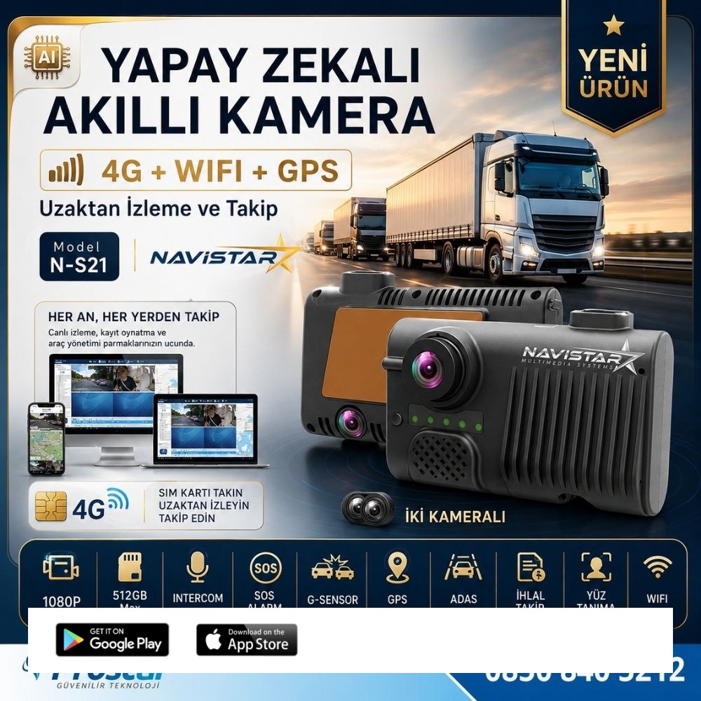 4G Uzaktan izlemeli 2 Kameralı Wifi GPS Yapay Zeka destekli Akıllı Dashcam Kamyon Tır Kamera Sistemi