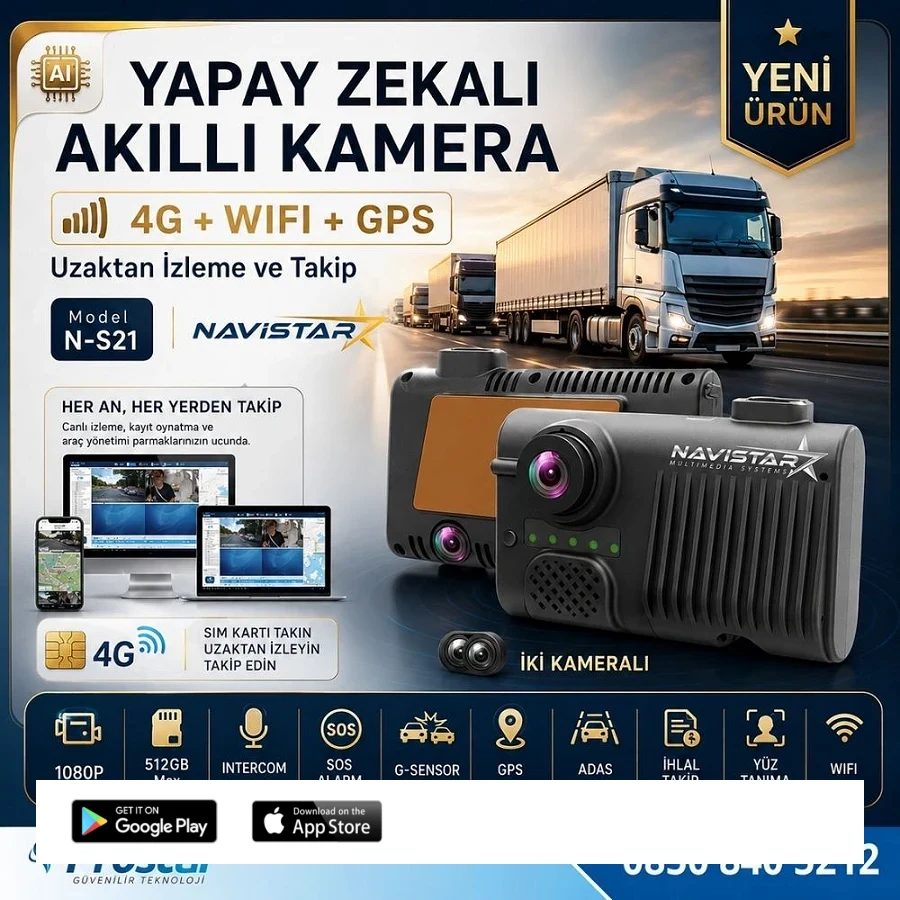 4G Uzaktan izlemeli 2 Kameralı Wifi GPS Yapay Zeka destekli Akıllı Dashcam Kamyon Tır Kamera Sistemi