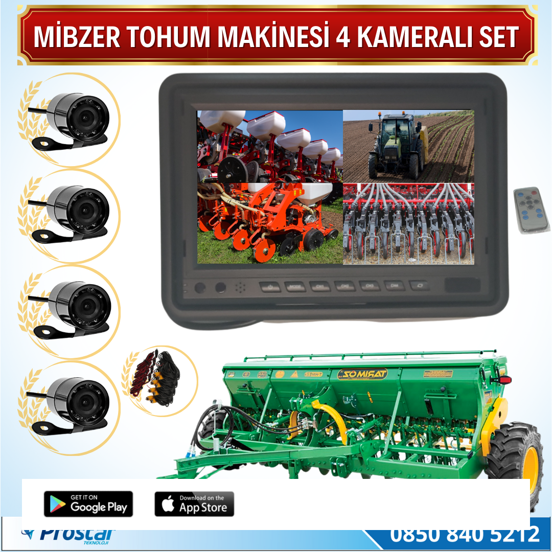 Mibzer Havalı Tohum Makinesi 4 Kameralı 7 Inç Monitörlü Araç Seti